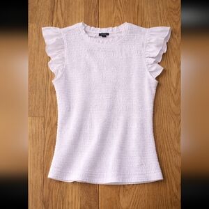 White Express Smocked Flutter Sleeve Textured Fabric Top